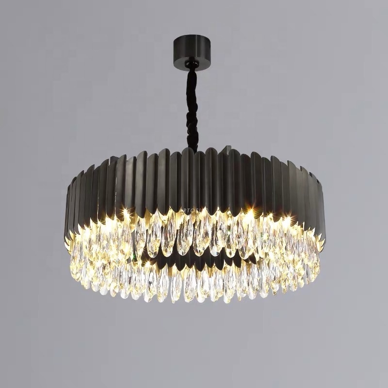 Fashion Stainless Steel and Gunmetal Modern Black Crystal Drop Chandelier For Dining Room Light Fixture