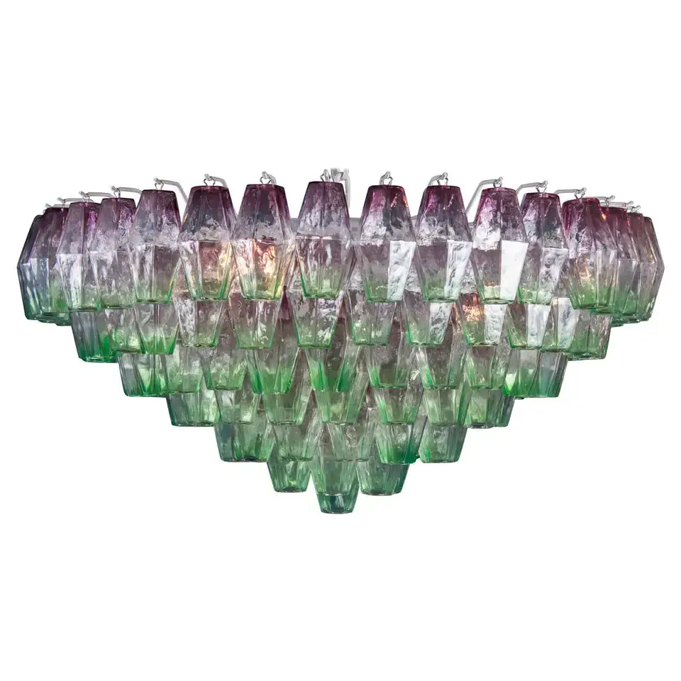 Mid-20th Century Venini Collection  Murano Striking Poliedri Pink and Green Murano Blown Glass Chandelier For Dining Room