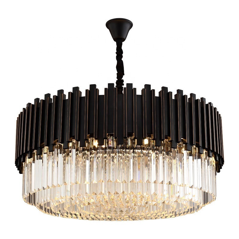 New Fancy Metal Crystal Glass Black with Gold Chandelier For Dining Room Table Top Lamp