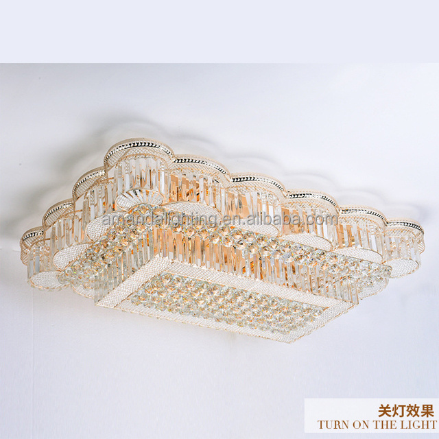 Modern Gold Rectangular Crystal Ceiling Mounted Lighting Fixtures For Home