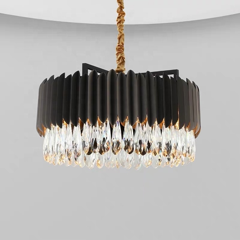 Fashion Stainless Steel and Gunmetal Modern Black Crystal Drop Chandelier For Dining Room Light Fixture