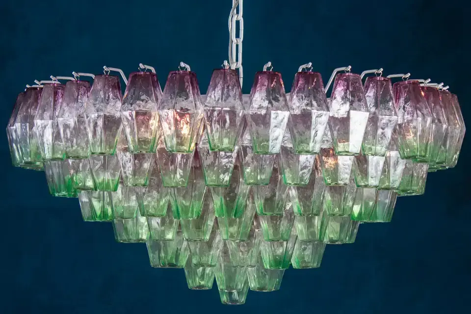 Mid-20th Century Venini Collection  Murano Striking Poliedri Pink and Green Murano Blown Glass Chandelier For Dining Room