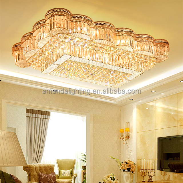 Modern Gold Rectangular Crystal Ceiling Mounted Lighting Fixtures For Home