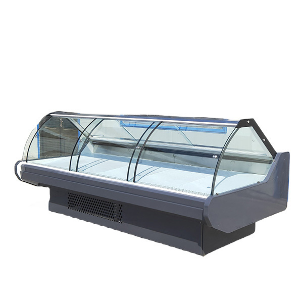 Commercial deli display refrigerator Fresh fish service counter in butcher shop Glass door Deli Deli display cooler