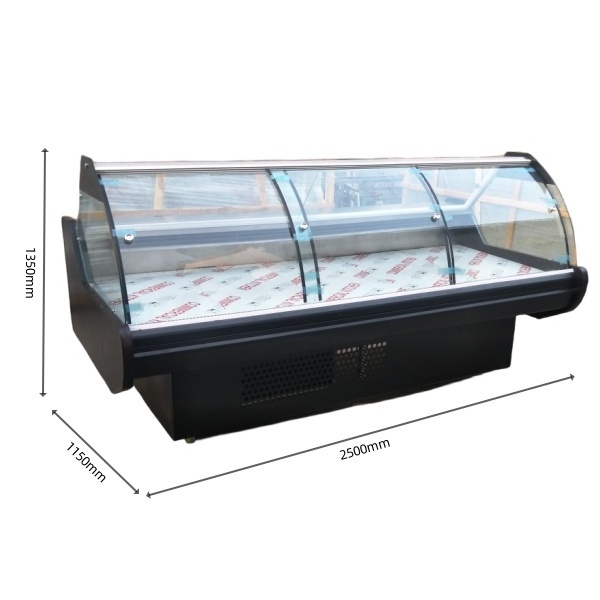 Commercial deli display refrigerator Fresh fish service counter in butcher shop Glass door Deli Deli display cooler