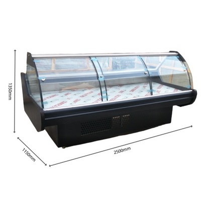 Commercial deli display refrigerator Fresh fish service counter in butcher shop Glass door Deli Deli display cooler