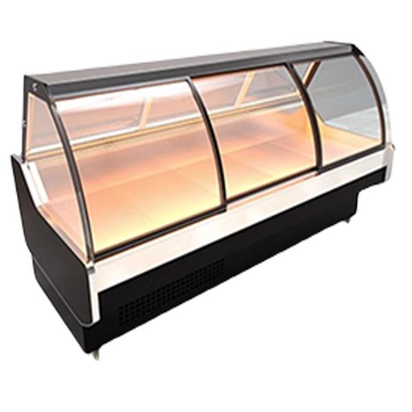 Commercial deli display refrigerator Fresh fish service counter in butcher shop Glass door Deli Deli display cooler