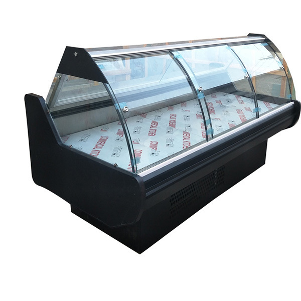 Commercial deli display refrigerator Fresh fish service counter in butcher shop Glass door Deli Deli display cooler