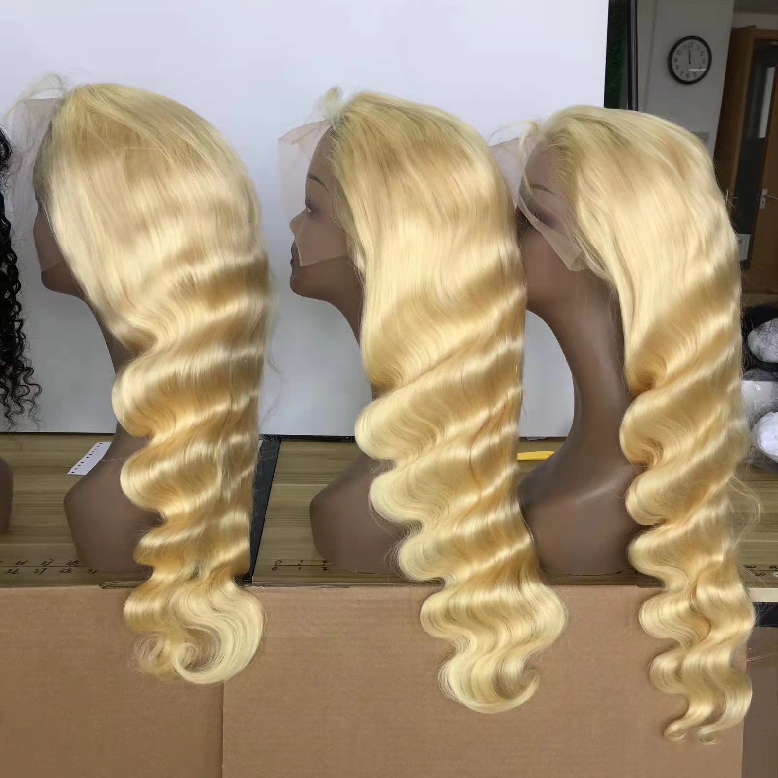 Amara best quality blond lace front body wave wig 12a grade virgin human hair south east asian raw hair in qingdao hair stock