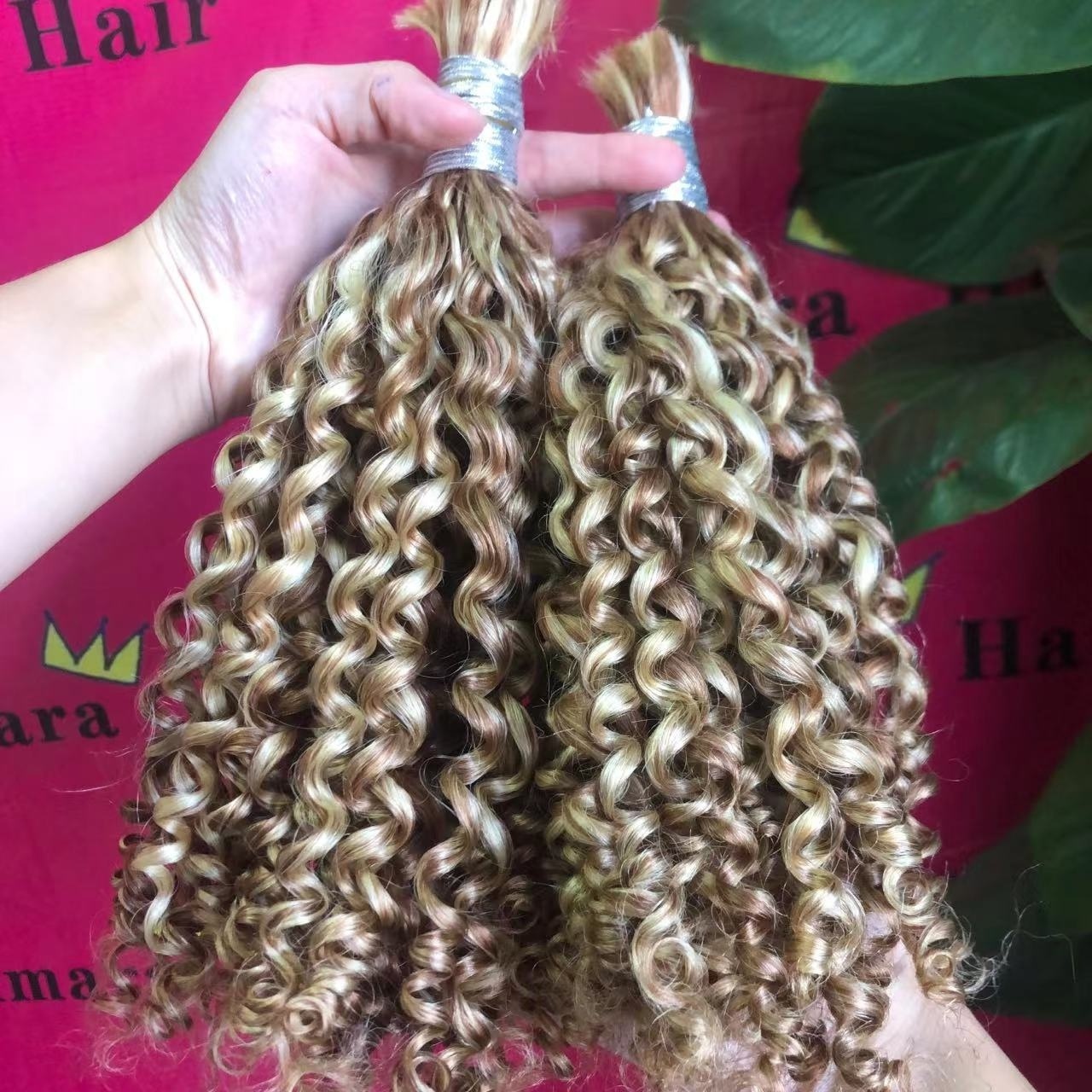 Amara best quality indian hair 100% Human Hair Bulk deep curly braiding hair for braid 20 inch #4/613 custom color fast shipping