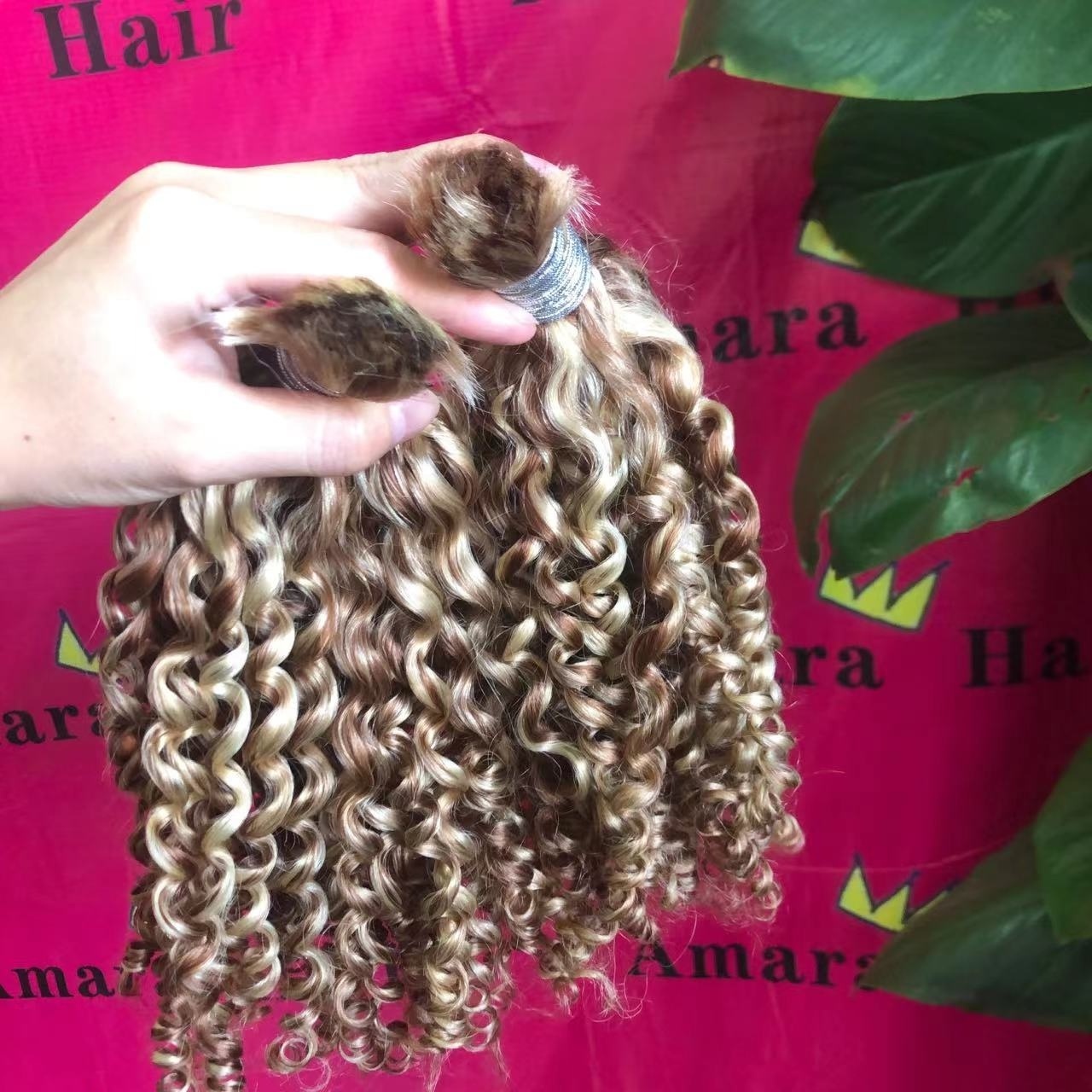 Amara best quality indian hair 100% Human Hair Bulk deep curly braiding hair for braid 20 inch #4/613 custom color fast shipping