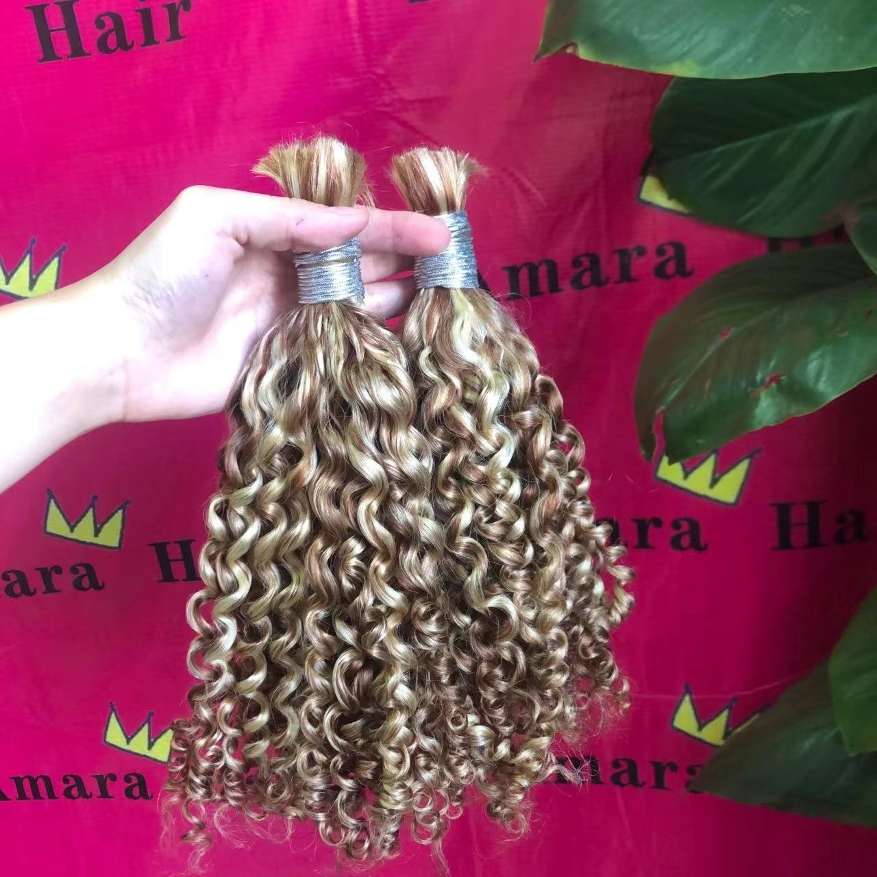 Amara best quality indian hair 100% Human Hair Bulk deep curly braiding hair for braid 20 inch #4/613 custom color fast shipping