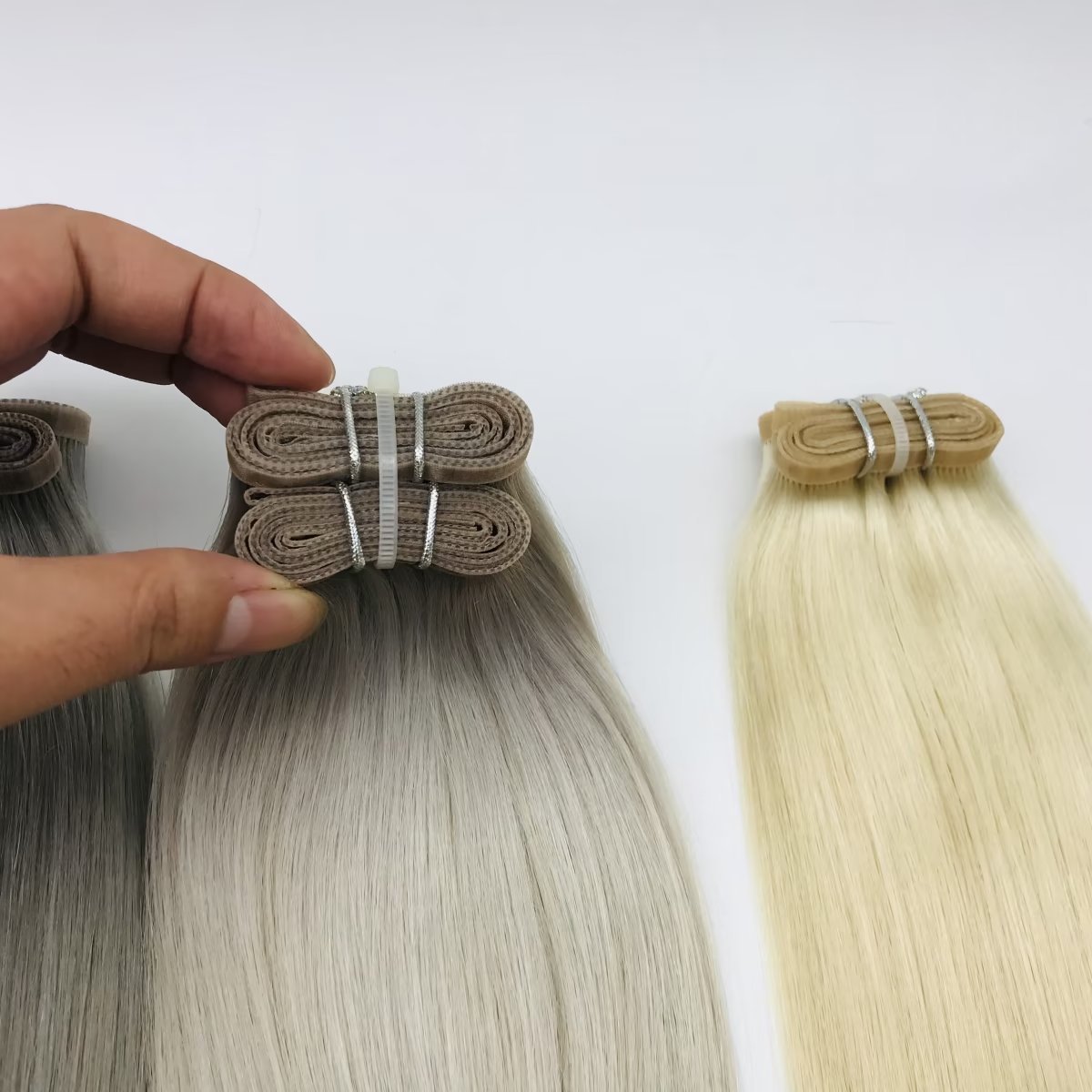 Amara high quality PU skin weft seamless human hair extensions Russian cuticle Neat cut genius weft double drawn for woman in