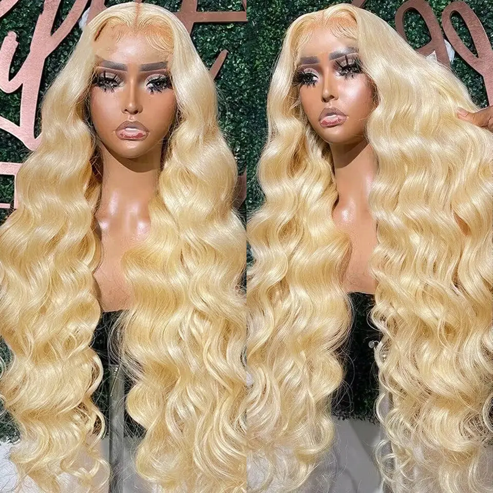 Amara fast shipping  brazilian body wave 613 human hair wigs 13 x 6 hd lace frontal wig blonde 32 inch body wave wig in stock