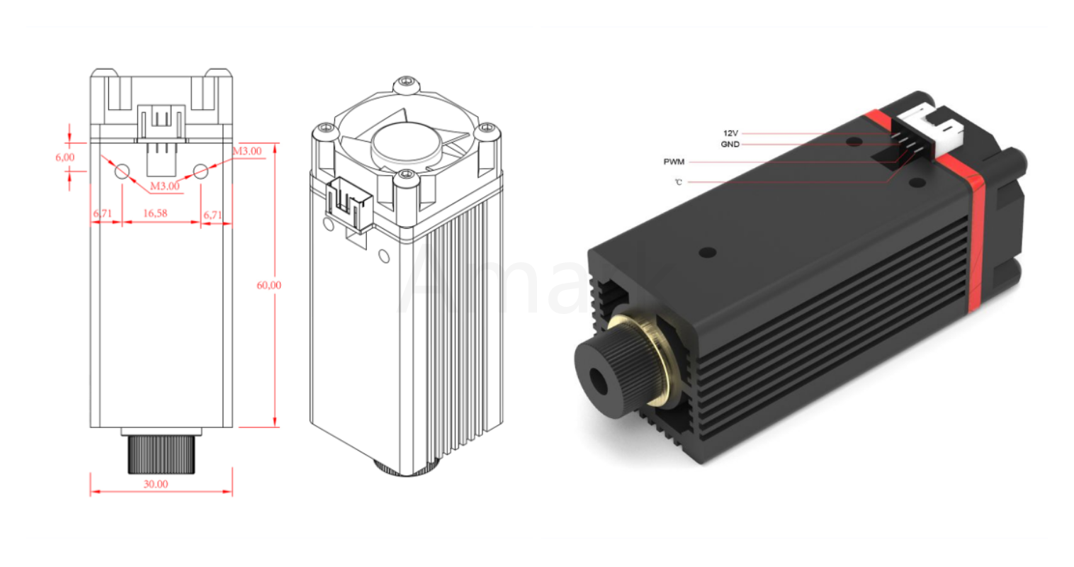 450nm Continuous 2.5W Laser Cutting / Engraving Module Blue Light With TTL / PWM Modulation for laser cutting machine