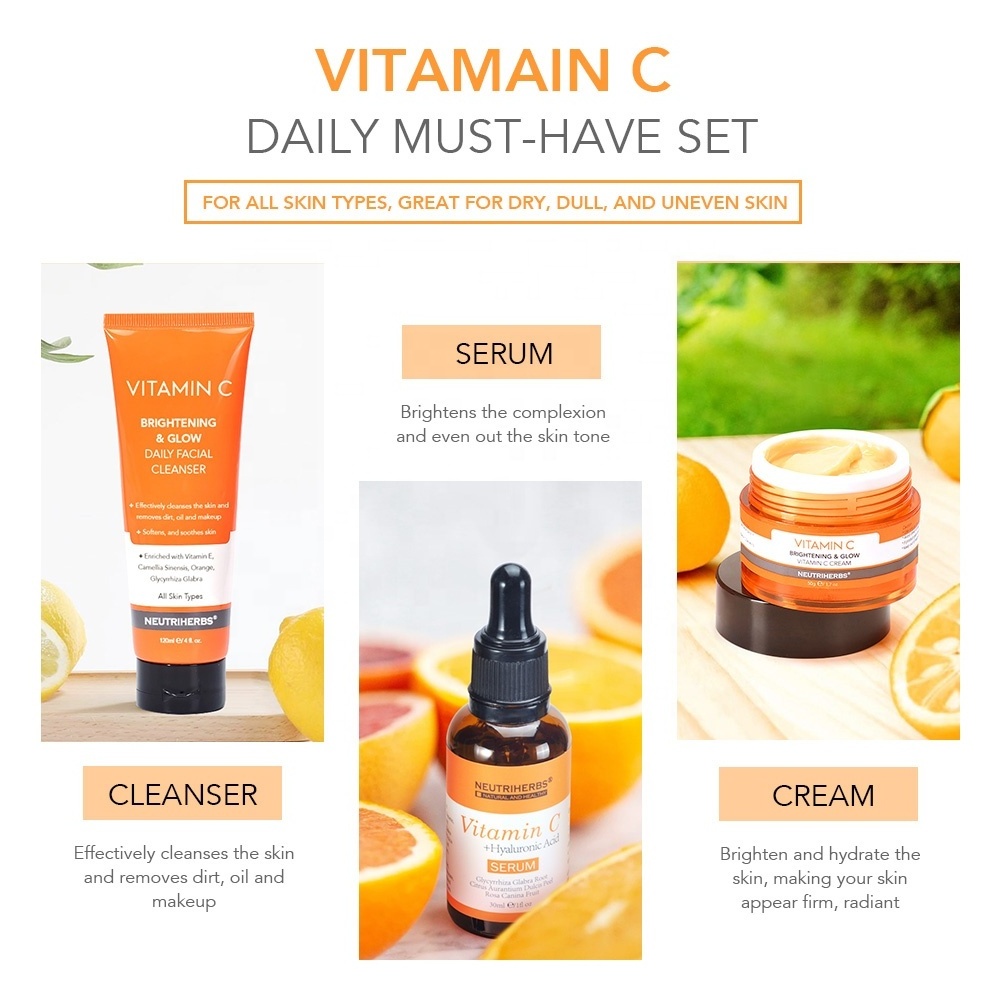 Private Label Korean Natural Organic Face Skincare Moisturizing Rejuvenating Whitening Brightening Vitamin C Skin Care Set