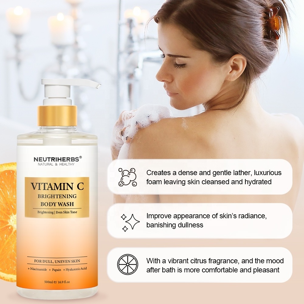 Private Label Herbal Natural Perfumed Liquid Skin Whitening Vitamin C Body Wash Shower Gel