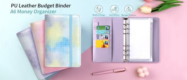 Magnetic Acceptable Leather  Budget Binder with Zipper Envelopes Money Organizer Premium PU Leather A6 Planner