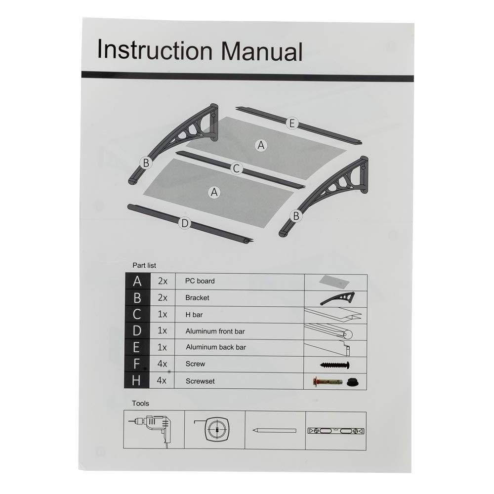 Amas polycarbonate canopy replacement 80*100cm solid shed awnings for windows and doors