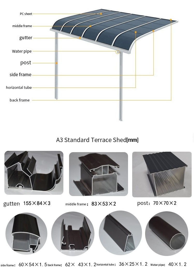 Customized outdoor waterproof canopies balcony polycarbonate roof aluminum sun shade patio covers awning canopy