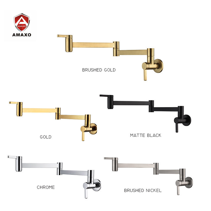 AMAXO New Design Foldable Double Joint Kitchen Tub Stretchable Two Lever Pot Filler Faucet