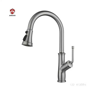 AMAXO Flexible Faucets Brushed Nickel Hot And Cold Water Mixer Tap Pull Out Sprayer Kitchen Faucet