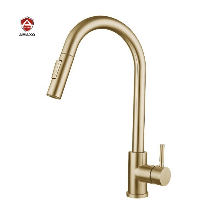 Pull out Anti-fingerprint brushed gold bathroom shower sink faucet for kitchen faucet