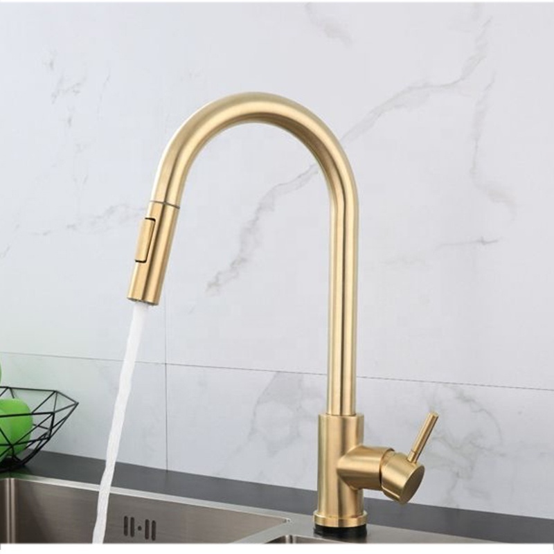 Pull out Anti-fingerprint brushed gold bathroom shower sink faucet for kitchen faucet