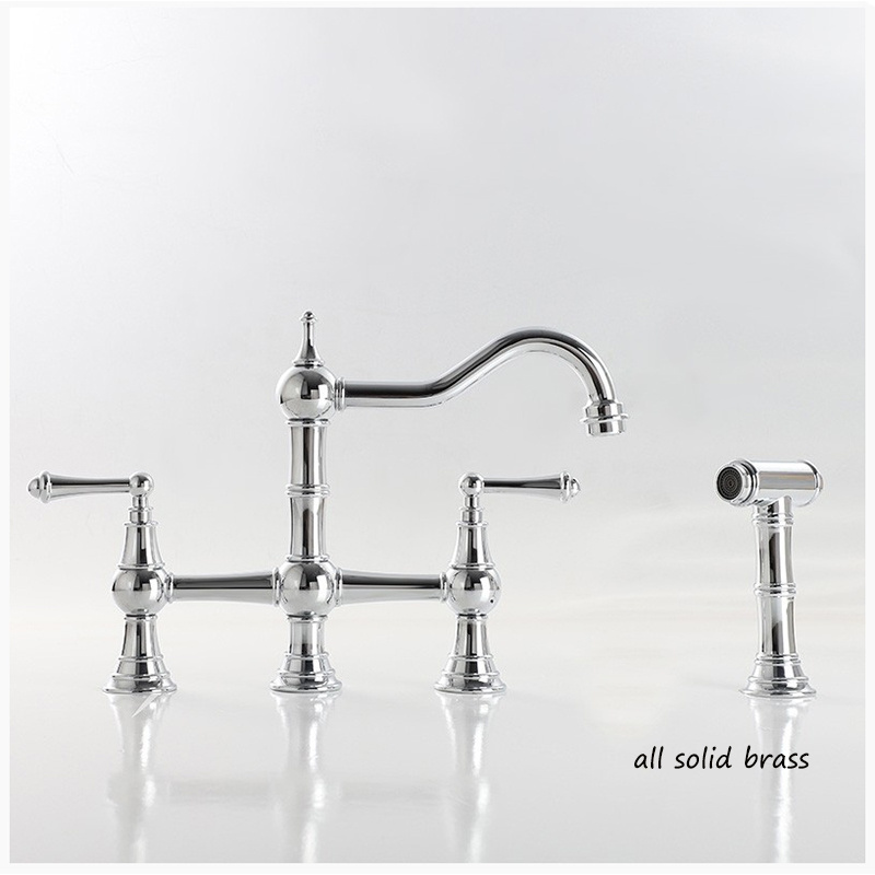 AMAXO Bridge Kitchen Faucet with Sprayer 3 Hole Kitchen Faucets 2 Handle Centerset Faucet for Kitchen Sinks