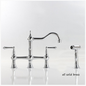 AMAXO Bridge Kitchen Faucet with Sprayer 3 Hole Kitchen Faucets 2 Handle Centerset Faucet for Kitchen Sinks