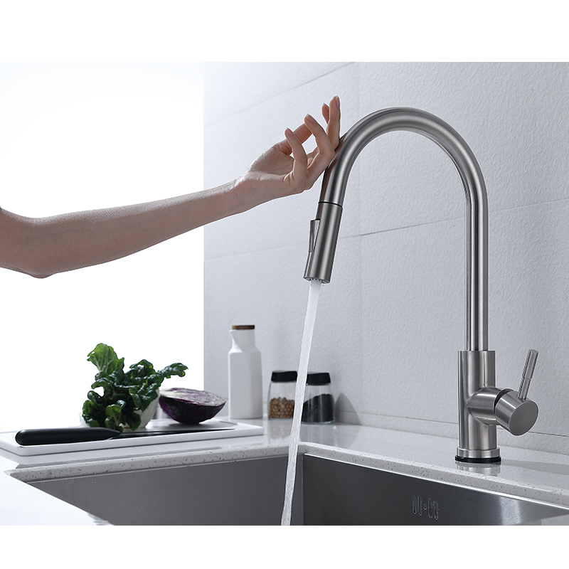 AMAXO 360 Degree Brushed Bickel Rotating Flexible Kitchen Mixer Faucet Black Pull Out Kitchen Faucet