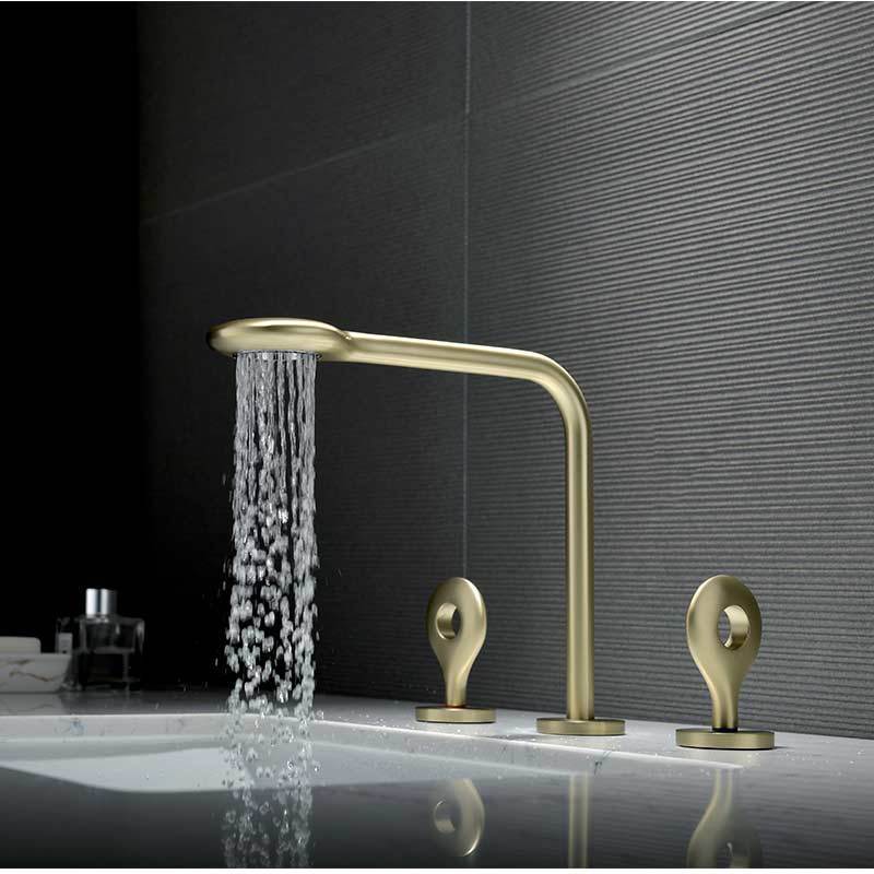 British Style Cross Hand wheel Three Hole Wall Mount Gold Basin Faucet