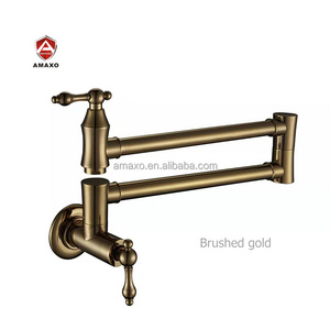 AMAXO Rotating Wall Mount Mounted Pot Filler Over Stove Brass Kitchen Faucet Tap Mixer