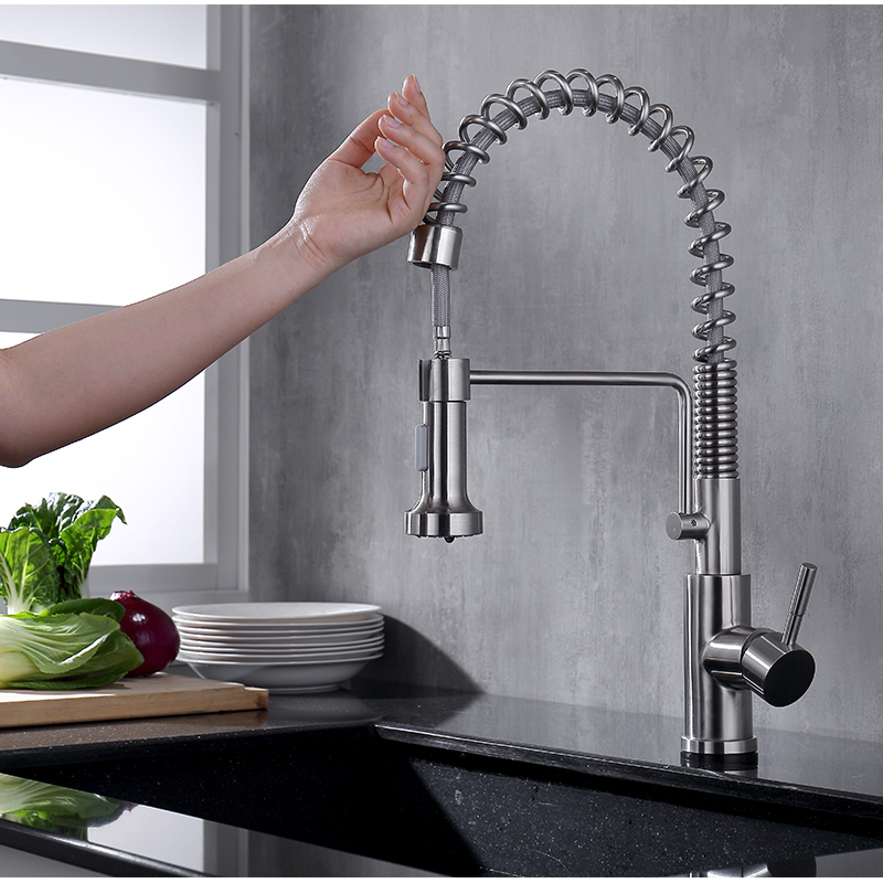 AMAXO Classic Nickel 360 Degree Pull Down Wheel Swivel Spout With Touch Sink Faucet For Kitchen