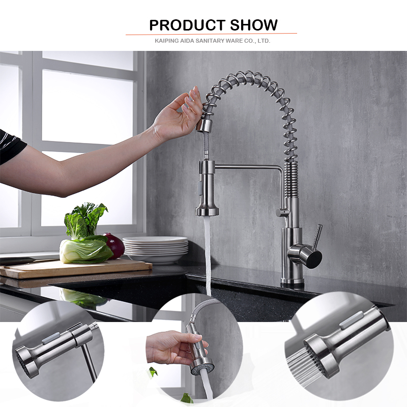 AMAXO Classic Nickel 360 Degree Pull Down Wheel Swivel Spout With Touch Sink Faucet For Kitchen