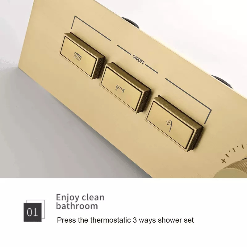 AMAXO High Quality Brushed Gold Brass Body Thermostatic Shower Cartridge Mixer Faucet