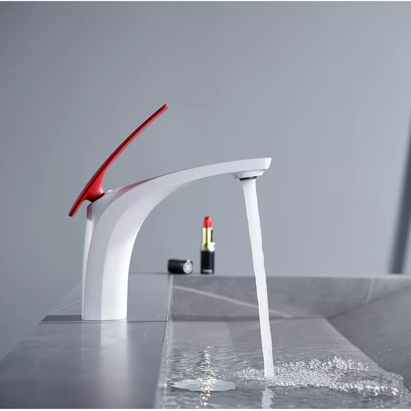 AMAXO Modern New Color Red And White Brass Bathroom Hot Cold Water Mixer Tap Faucet