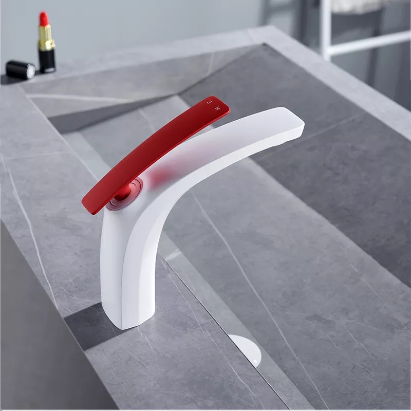 AMAXO Modern New Color Red And White Brass Bathroom Hot Cold Water Mixer Tap Faucet