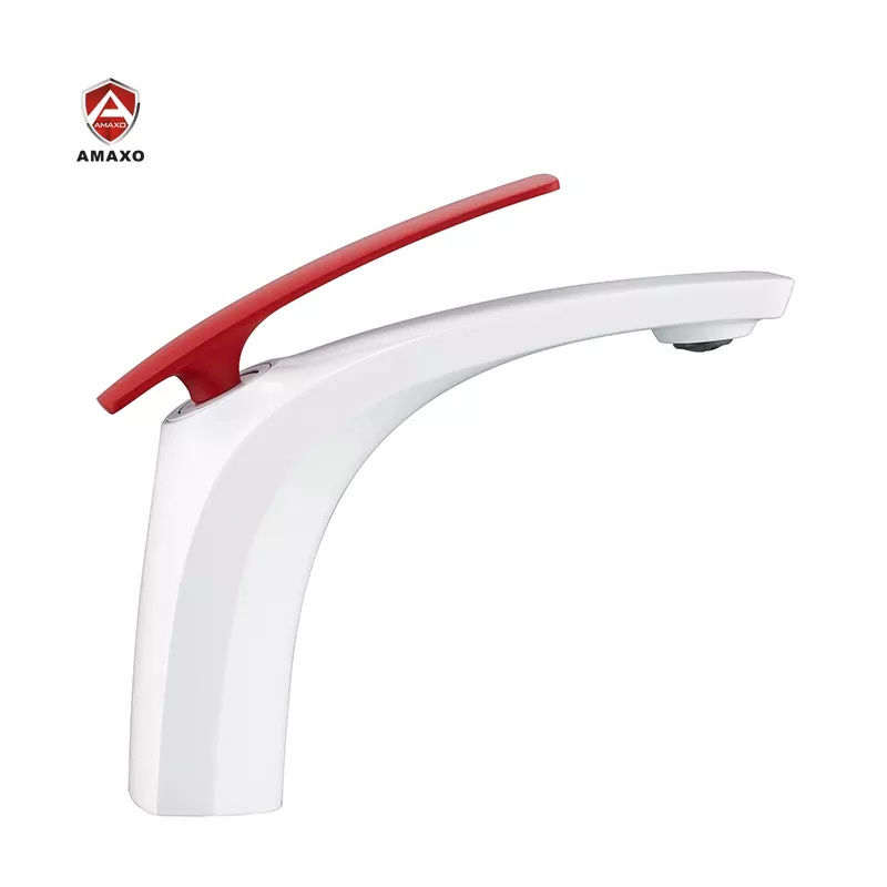 AMAXO Modern New Color Red And White Brass Bathroom Hot Cold Water Mixer Tap Faucet