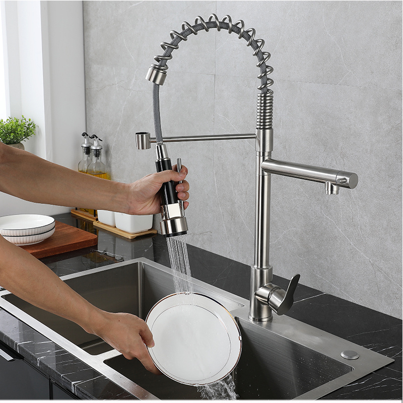 SUS 304 Stainless Steel Pull Down Kitchen Faucet Taps Mixer