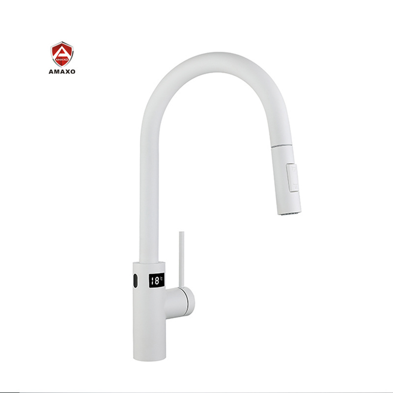 AMAXO White 304 Stainless Steel Sink Faucet Pull Down Touch Sensor Kitchen Faucet For Sink