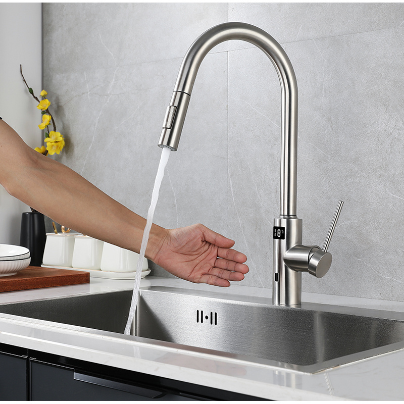 AMAXO White 304 Stainless Steel Sink Faucet Pull Down Touch Sensor Kitchen Faucet For Sink