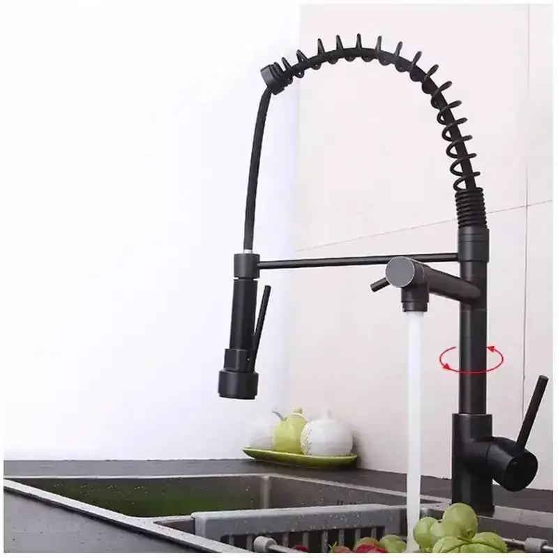 SUS304 Kitchen Spring Faucets with Pull Down 3 Function Sprayer Cheap Kitchen Taps Black Tap