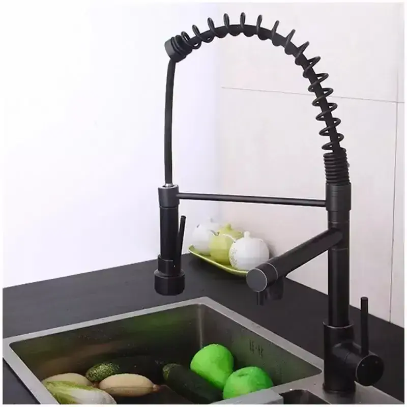 SUS304 Kitchen Spring Faucets with Pull Down 3 Function Sprayer Cheap Kitchen Taps Black Tap