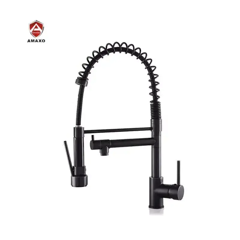 SUS304 Kitchen Spring Faucets with Pull Down 3 Function Sprayer Cheap Kitchen Taps Black Tap