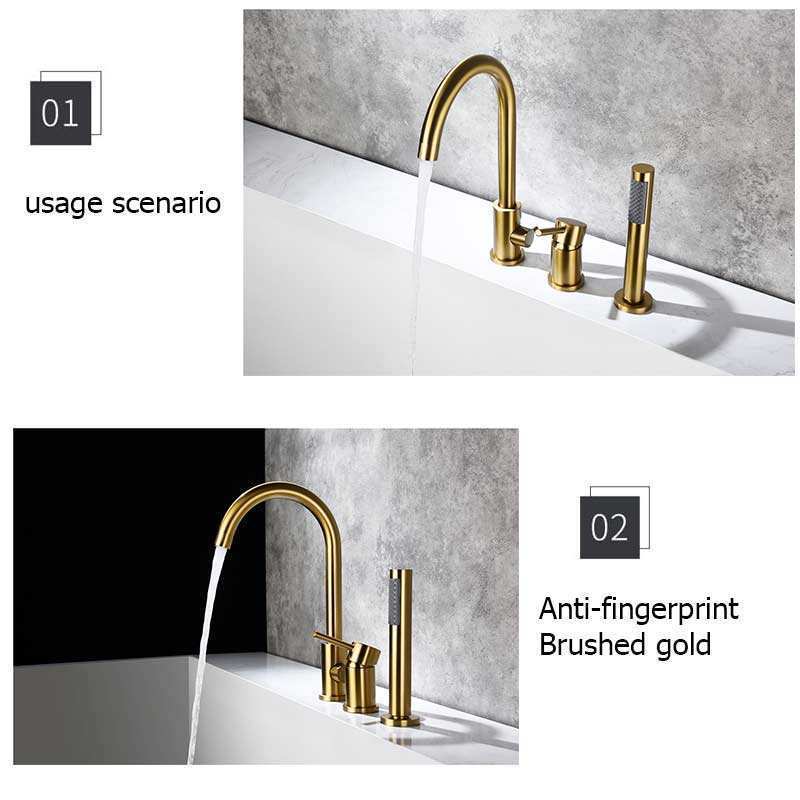 AMAXO Luxury Design Solid Bathtub Faucet Deck Mounted Goose Neck Spout Bathtub Mixer With Hand Spray Bathtub Faucet