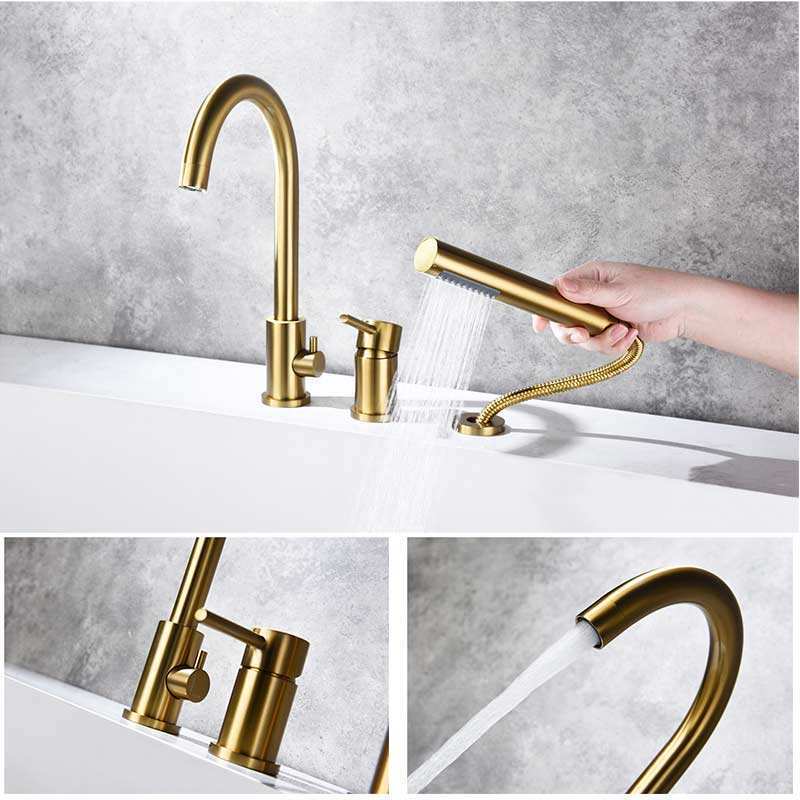 AMAXO Luxury Design Solid Bathtub Faucet Deck Mounted Goose Neck Spout Bathtub Mixer With Hand Spray Bathtub Faucet