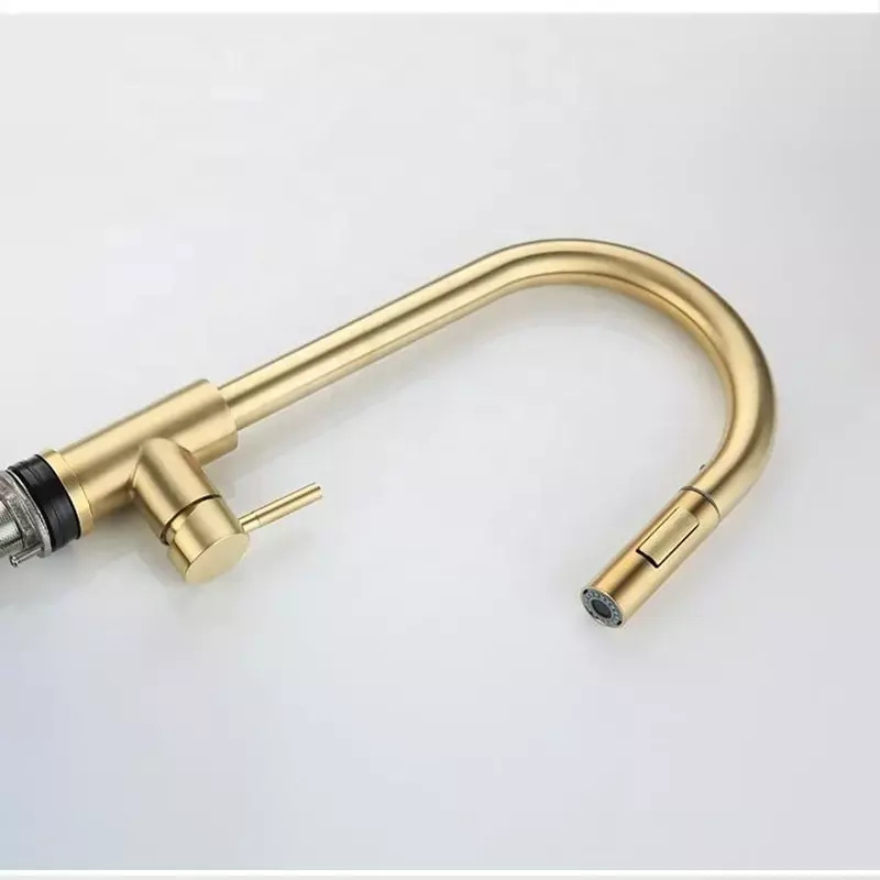 Brushed Gold  Pull Down Pullout Retractable Spray  Kitchen Sink Faucet