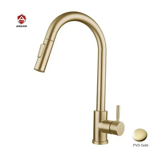 Brushed Gold  Pull Down Pullout Retractable Spray  Kitchen Sink Faucet