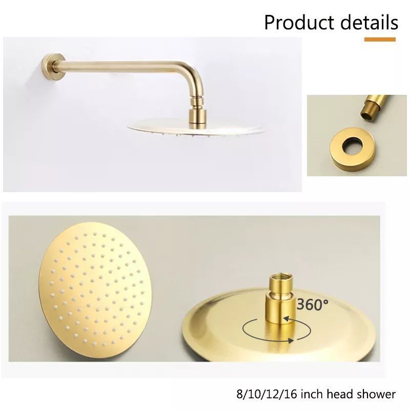 Brushed Gold Bathroom Brass Rainfall Shower System Wall Mount Shower Set Shower Mixer Faucet Set